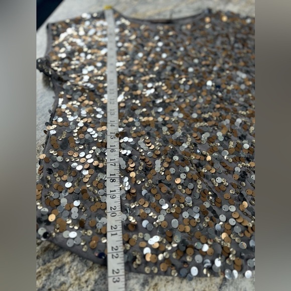 THE Limited Gold Silver Bronze Sequin Short Sleeve Gray Top Size XS - Picture 9 of 13